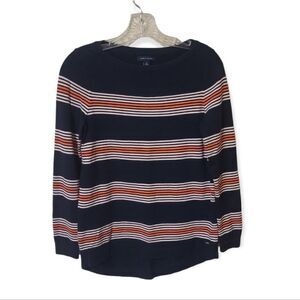 Tommy Hilfiger Navy Pink Striped Clasdic Cotton Sweater Size Small